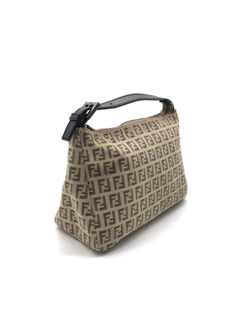 Fendi Zucchino Canvas Pouch Hand FF Logo Beige Case